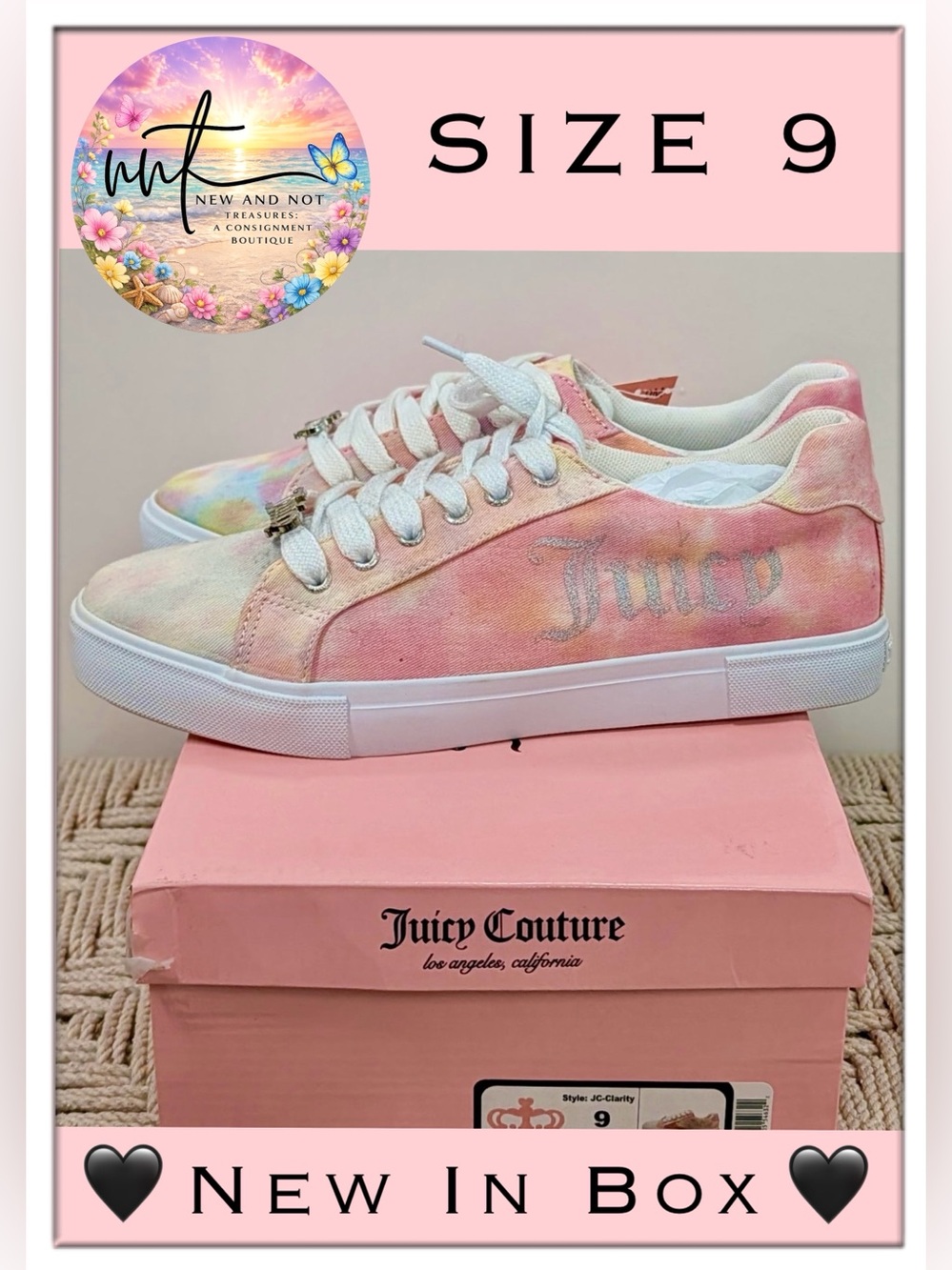 Juicy Couture Clarity Pastel Tie Dye Sneakers Women’s Size 9 New in Box Y2K
